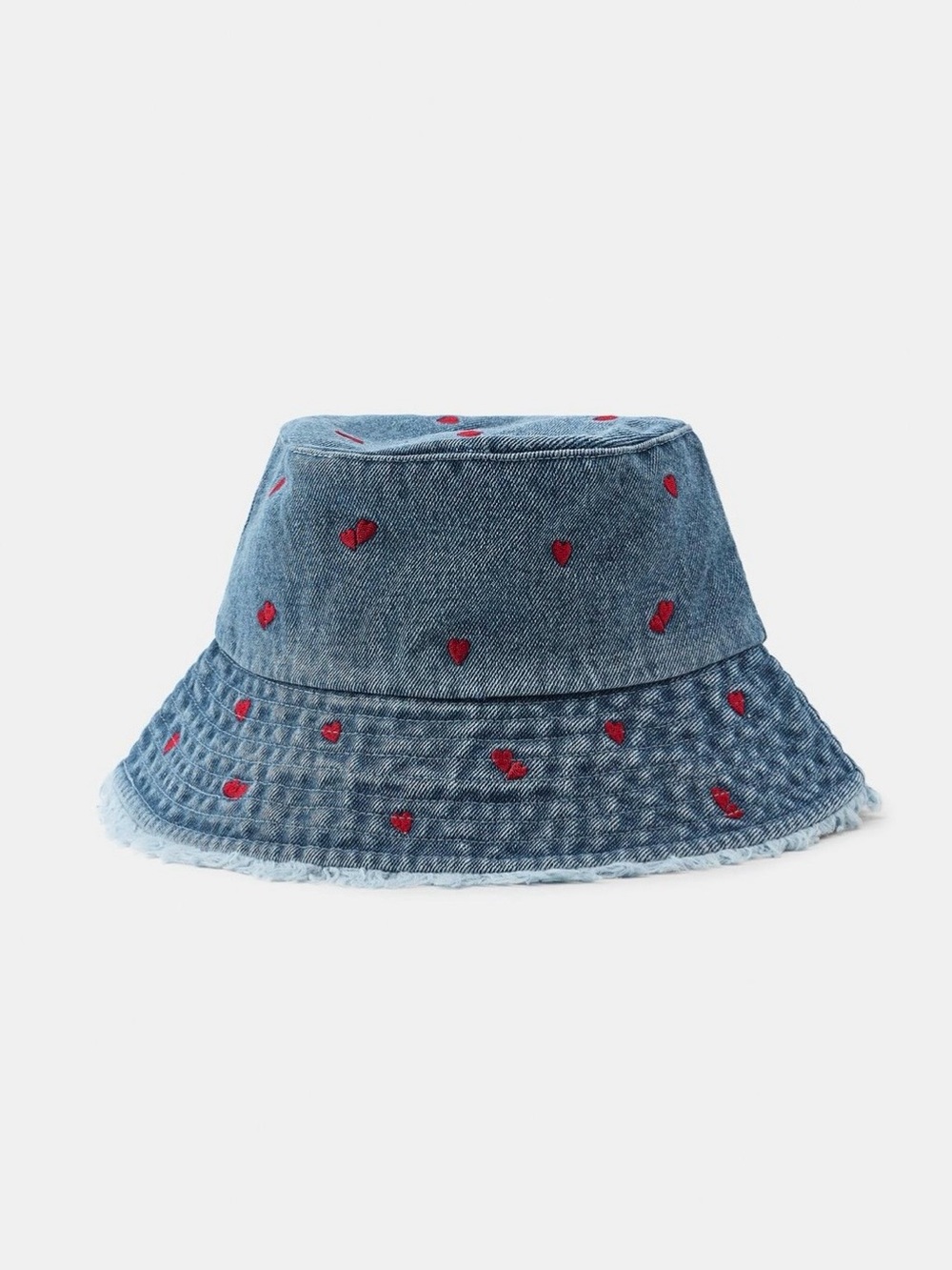 Zara Embroidered Heart Blue Denim Bucket Hat. Size S. Brand new!